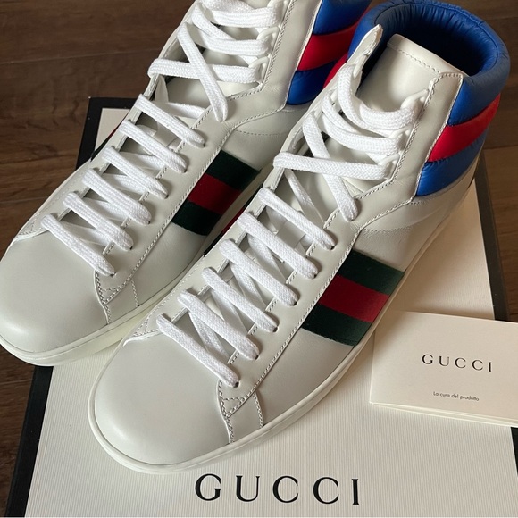 GUCCI-AUTHENTIC (NWT/Box) Mens Web Accent Leather Sneakers - Picture 5 of 15